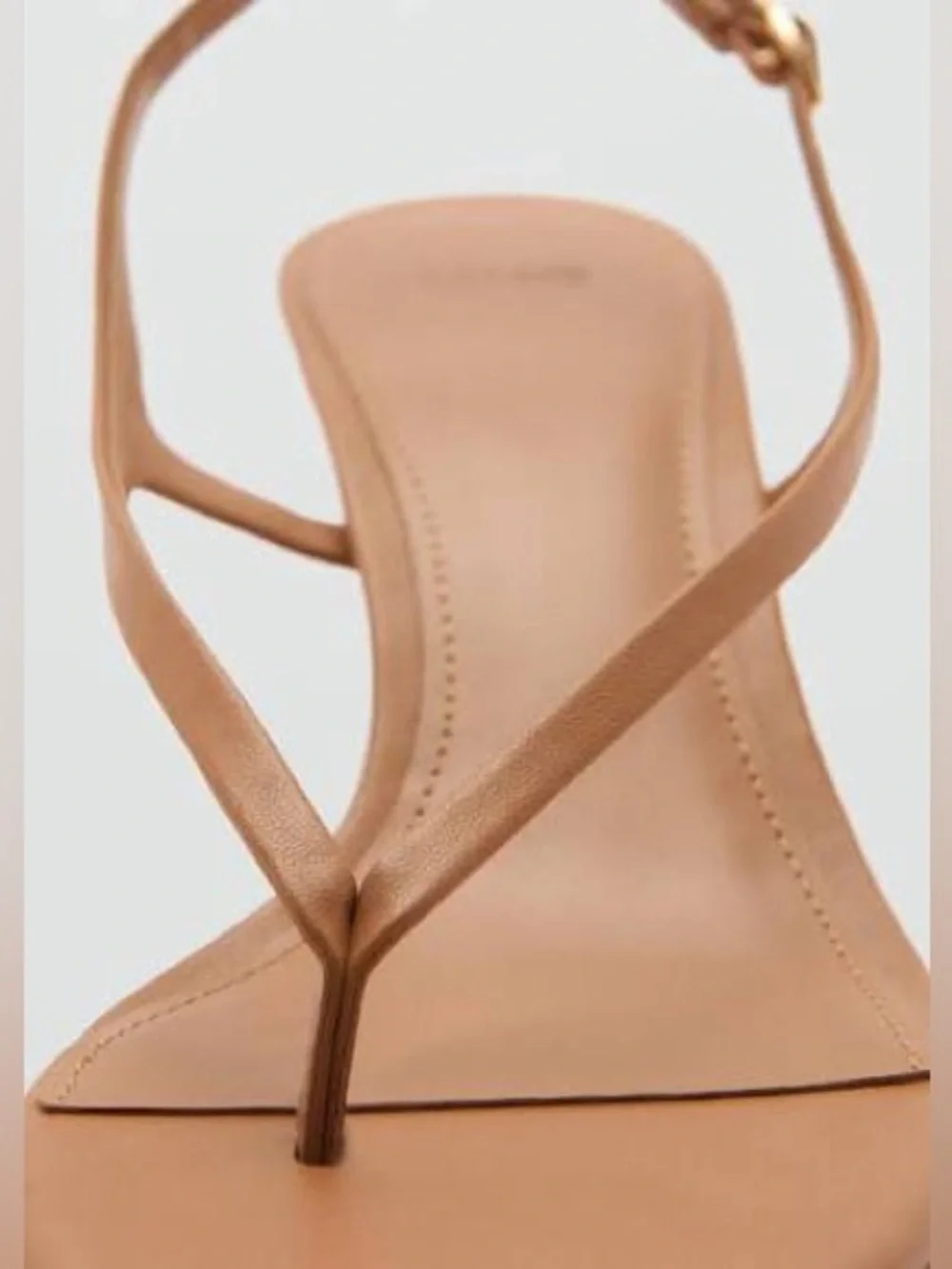 Tan Leather Slingback Thong Kitten Heels Sandals